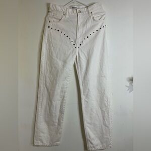 Reformation Cowboy Studded High Rise Straight Jeans in Vintage White Size 28